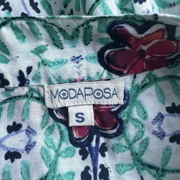 Modaposa Pintuck Sleeveless Cotton Dress Lined Green Floral Resort Size Small - Picture 7 of 11